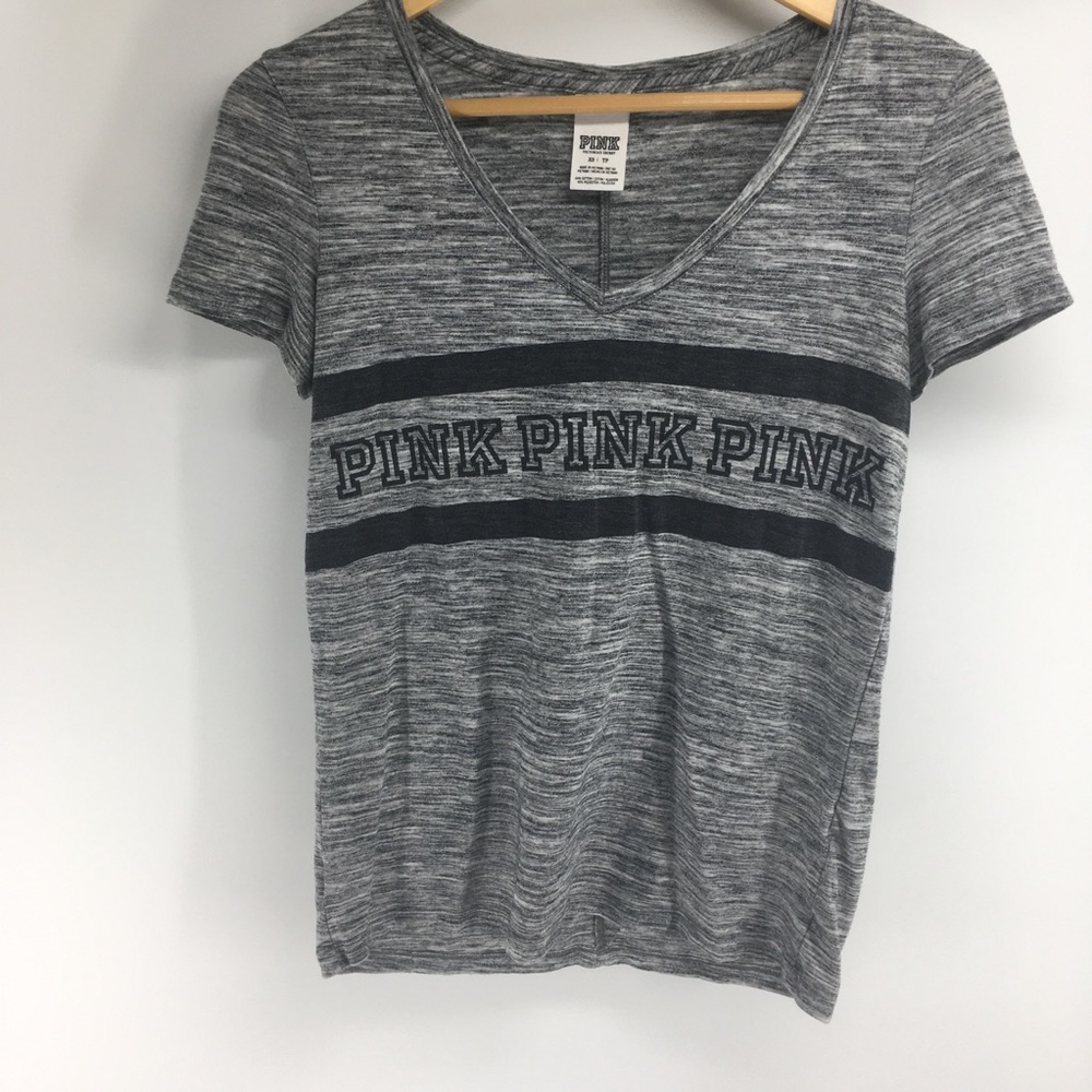 VS Pink | Grey V-neck Logo Tee Extra Small